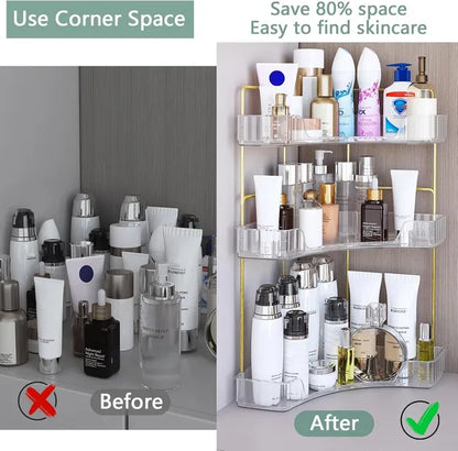 Corner Bathroom Counter Storage Rack 3-tier Bathroom Countertop Storage Rack Cosmetic Storage Rack Dressing Table Perfume Tray