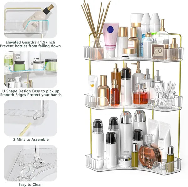 Corner Bathroom Counter Storage Rack 3-tier Bathroom Countertop Storage Rack Cosmetic Storage Rack Dressing Table Perfume Tray