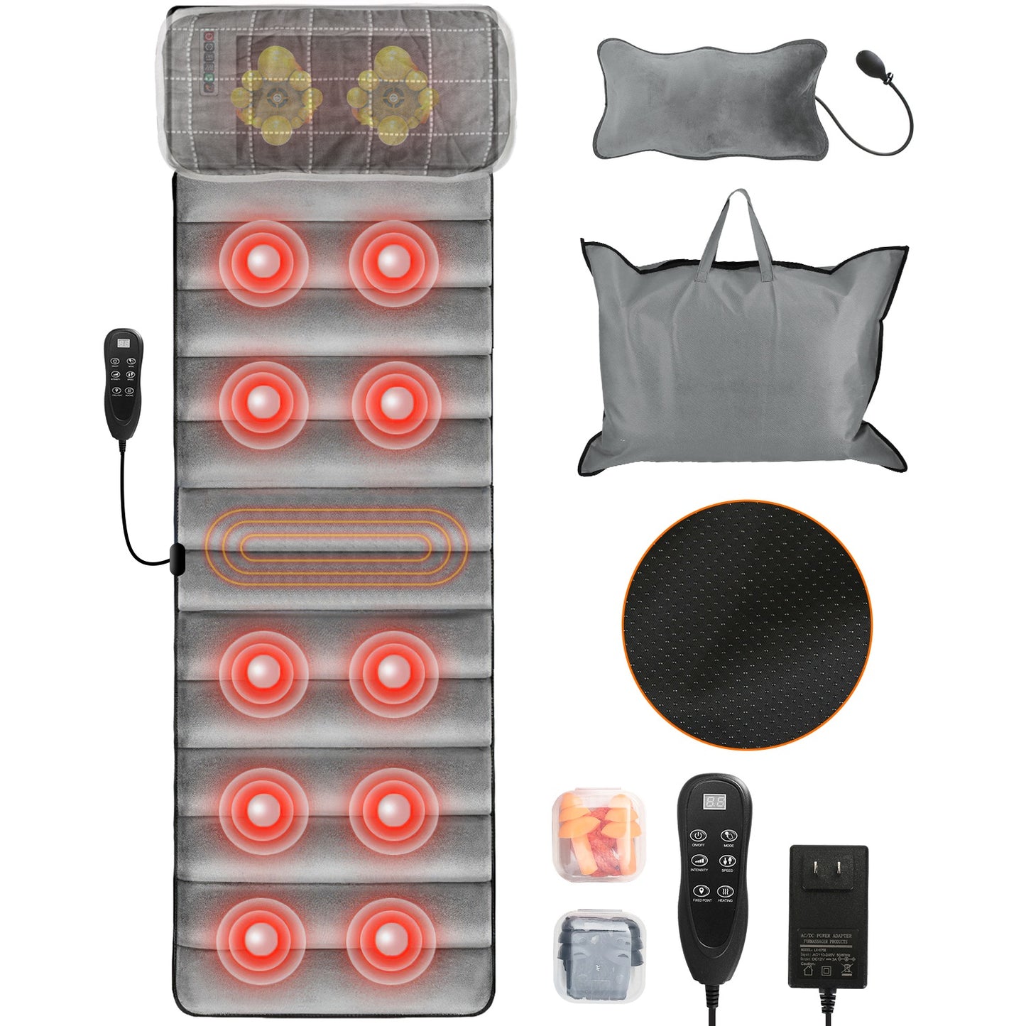 1Set Upgrade Type Full Body Electric Massage Mat With Heat Vibration Massage Pad Cushion Back Massage Mattress Chair Pad With Neck Massage Pillow With 10 Vibration Motors Timer