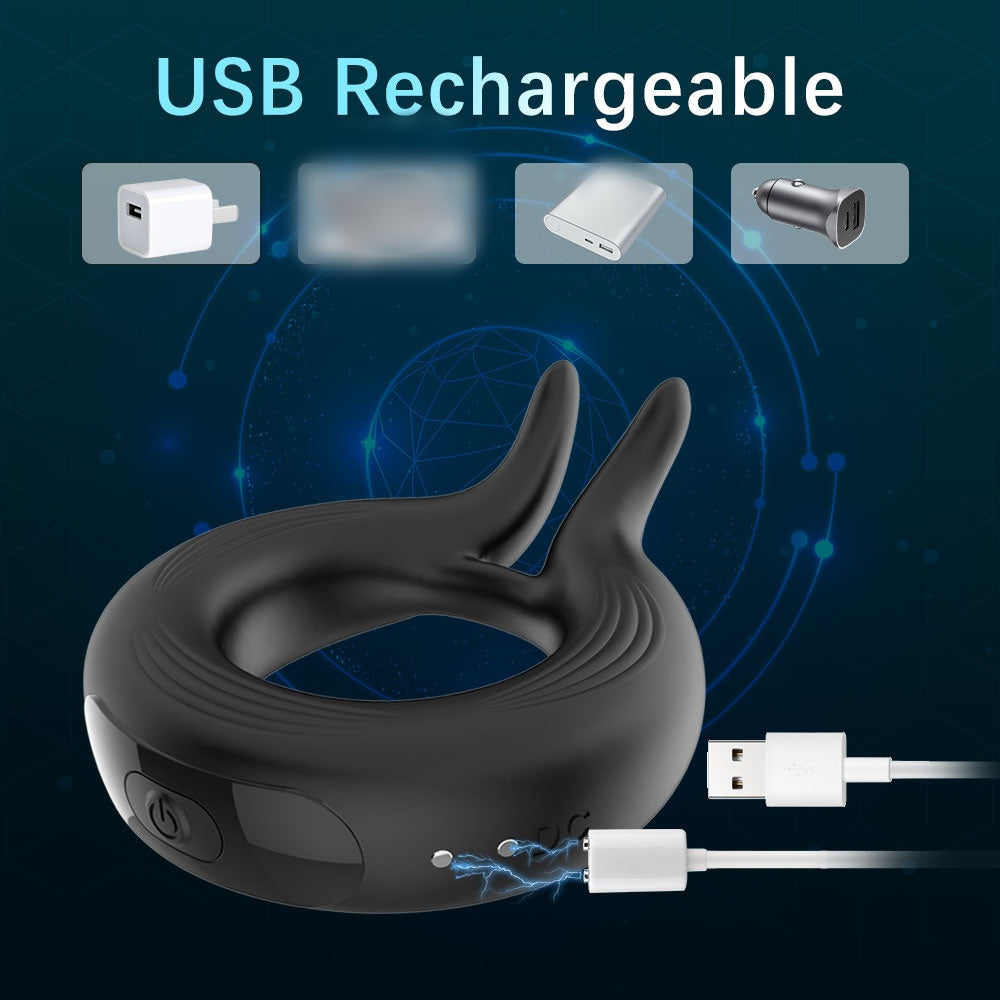 10 Frequency Magnetic Charging Rabbit Ear Cock Ring Silicone Male Vibrating Penis- Ring Adult- Products Masturbation- Device