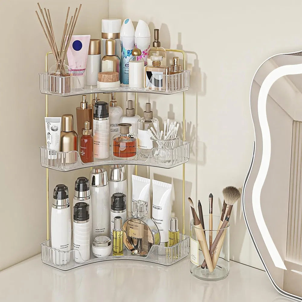 Corner Bathroom Counter Storage Rack 3-tier Bathroom Countertop Storage Rack Cosmetic Storage Rack Dressing Table Perfume Tray