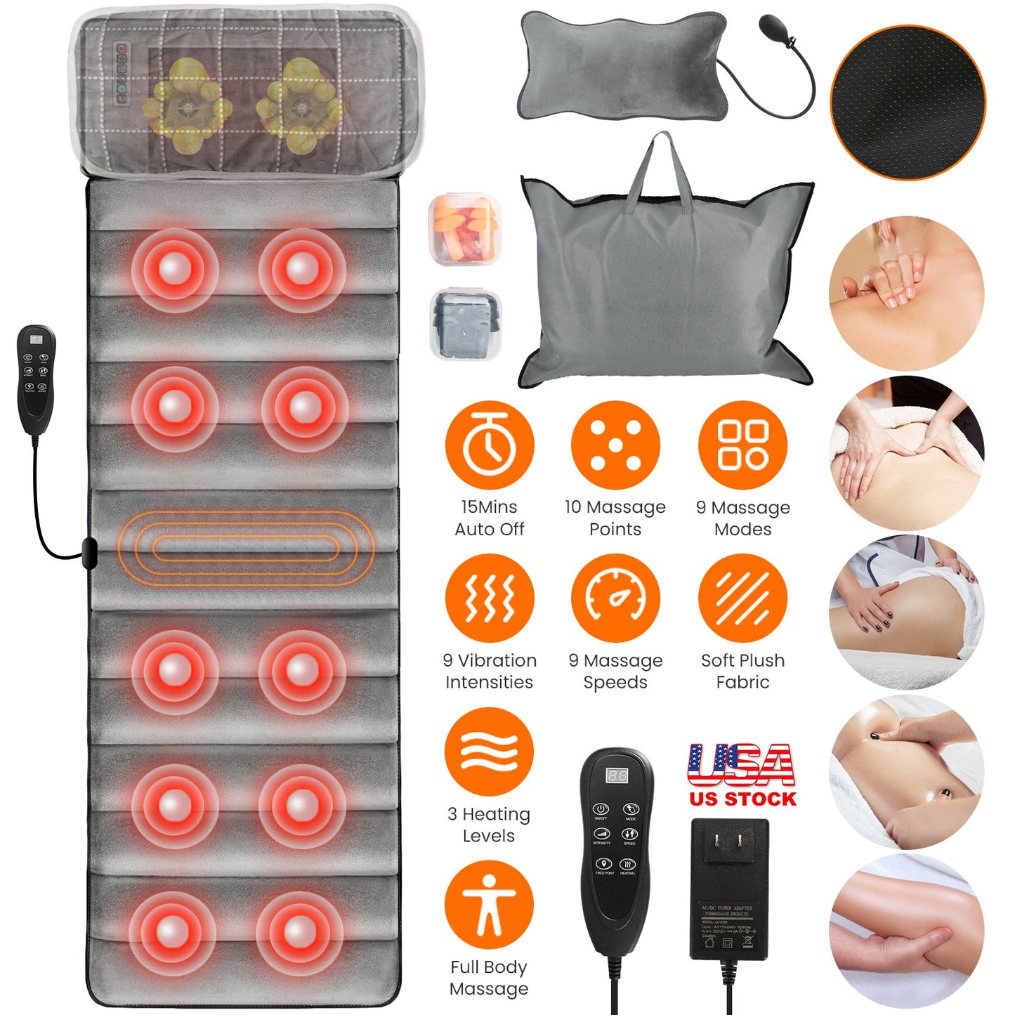 1Set Upgrade Type Full Body Electric Massage Mat With Heat Vibration Massage Pad Cushion Back Massage Mattress Chair Pad With Neck Massage Pillow With 10 Vibration Motors Timer